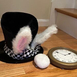 Alice in Wonderland White Rabbit costume, Hat with Ears, tail and watch